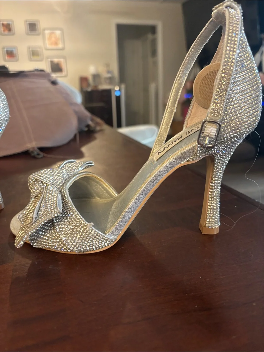 Steve Madden Silver Crystal Bow Heeled Sandals